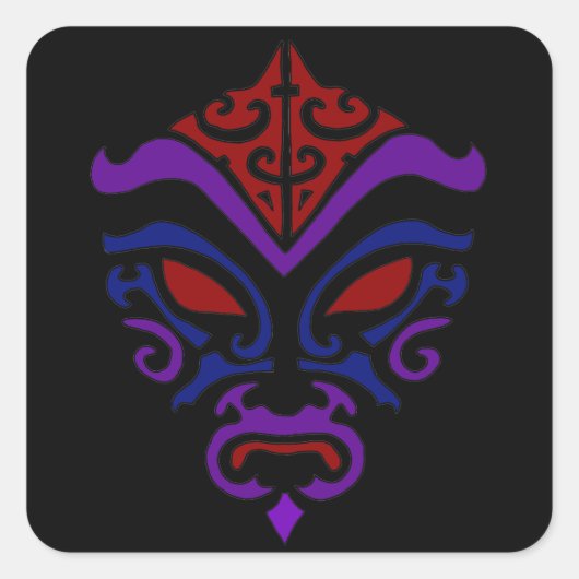 Japans Kabuki Masker Tribal Paarse Makeup Vierkante Sticker (Voorkant)