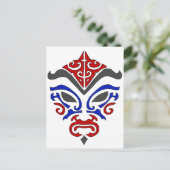 Japans Kabuki Masker Tribal Red Blue Makeup Briefkaart (Staand voorkant)
