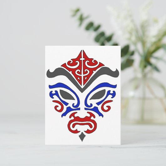 Japans Kabuki Masker Tribal Red Blue Makeup Briefkaart (Staand voorkant)