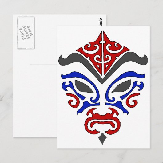 Japans Kabuki Masker Tribal Red Blue Makeup Briefkaart (Voorkant / Achterkant)