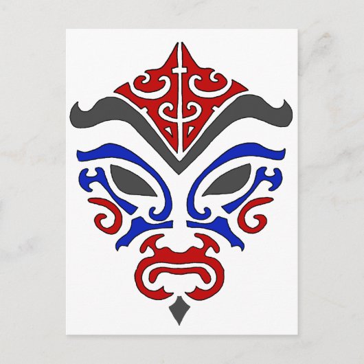 Japans Kabuki Masker Tribal Red Blue Makeup Briefkaart (Voorkant)