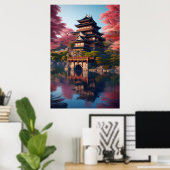 Japans kasteel aan het water poster (Thuiskantoor)