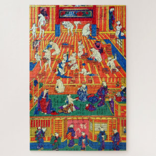 Japans Kat Communal Bath, Utagawa Yoshifuji Legpuzzel