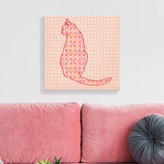 Japans kat - koraal Oranje batik Canvas Afdruk (Insitu (Woonkamer))