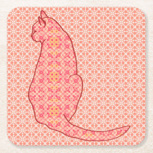 Japans kat - koraal Oranje batik Kartonnen Onderzetters