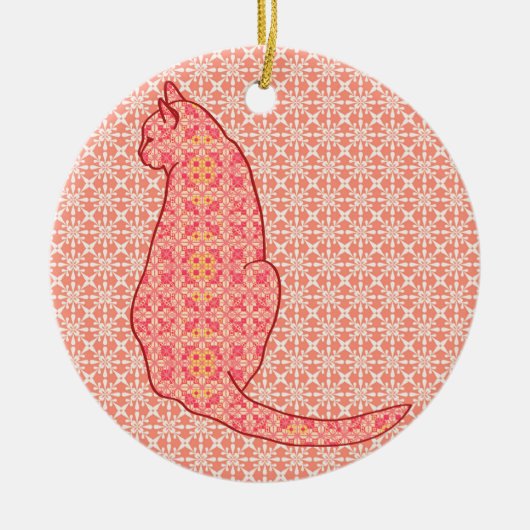 Japans kat - koraal Oranje batik Keramisch Ornament (Voorkant)