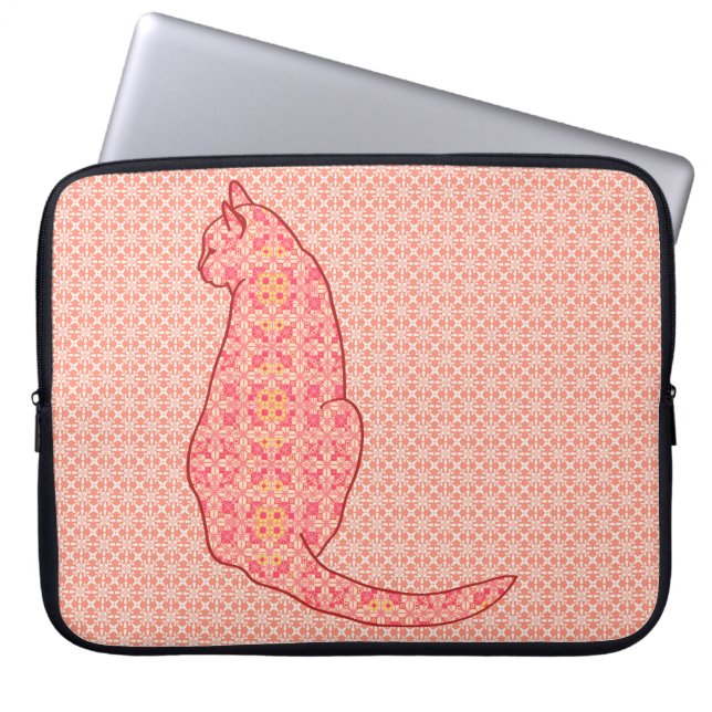 Japans kat - koraal Oranje batik Laptop Sleeve (Voorkant)