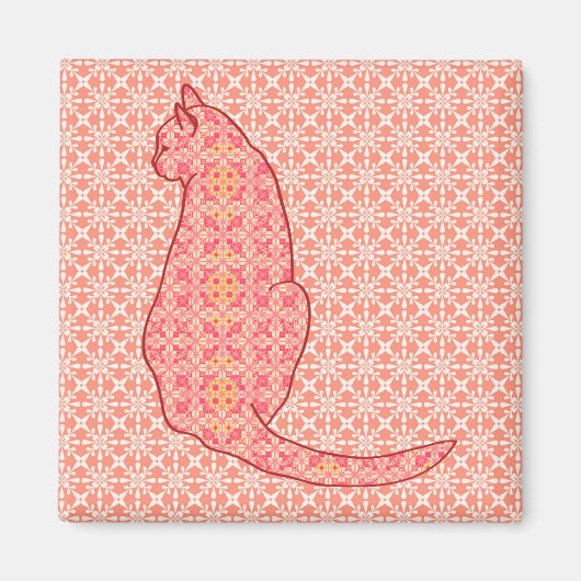 Japans kat - koraal Oranje batik Magneet (Voorkant)