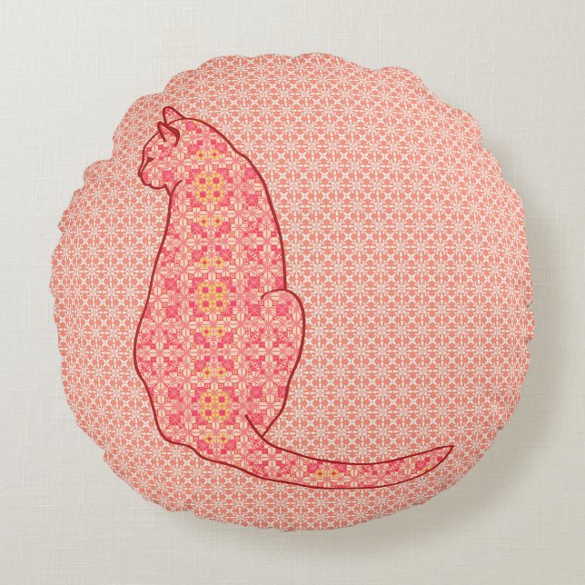 Japans kat - koraal Oranje batik Rond Kussen (Voorkant)