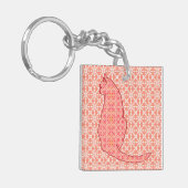 Japans kat - koraal Oranje batik Sleutelhanger (Voorkant Links)
