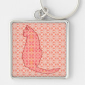 Japans kat - koraal Oranje batik Sleutelhanger (Voorkant)
