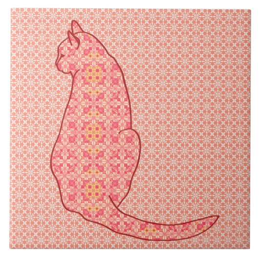Japans kat - koraal Oranje batik Tegeltje (Voorkant)