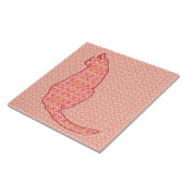 Japans kat - koraal Oranje batik Tegeltje (Zijkant)