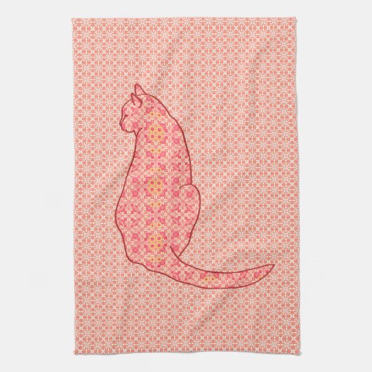 Japans kat - koraal Oranje batik Theedoek (Verticaal)