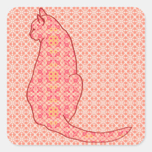 Japans kat - koraal Oranje batik Vierkante Sticker