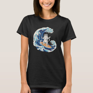 Japans kat overspoelen met een golfbreker t-shirt