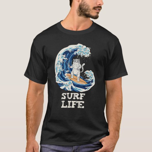 Japans kat surfen leven t-shirt (Voorkant)
