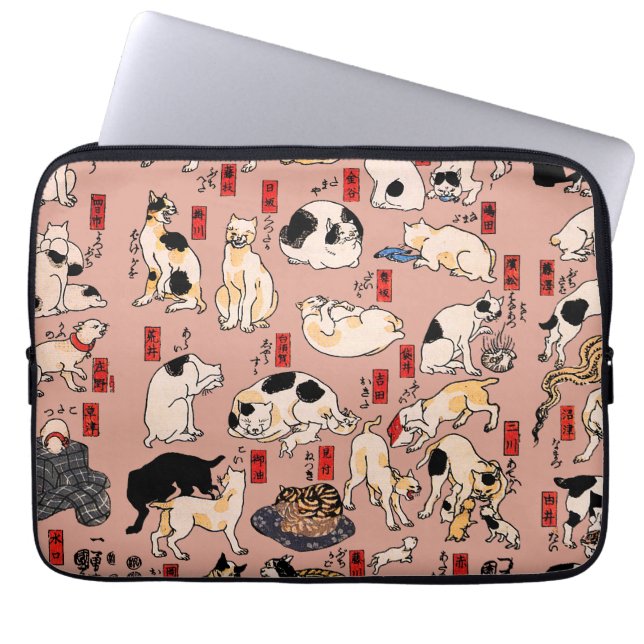 Japans kat Woodblock ukiyo-e  Kat Laptop Sleeve (Voorkant)