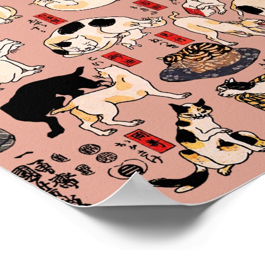 Japans kat Woodblock ukiyo-e  Kat Poster (Hoek)