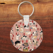 Japans kat Woodblock ukiyo-e Kat Sleutelhanger (Voorkant)