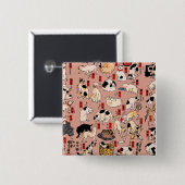 Japans kat Woodblock ukiyo-e  Kat Vierkante Button 5,1 Cm (Voorkant /achterkant)