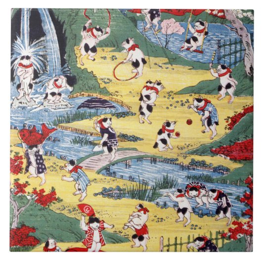 Japans Kattenland, Utagawa Kunitoshi Tegeltje (Voorkant)