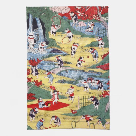 Japans Kattenland, Utagawa Kunitoshi Theedoek (Verticaal)