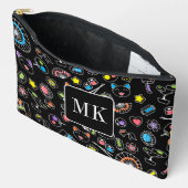 Japans Kawaii Doodles op zwart Monogram Initialen Etui (Open)