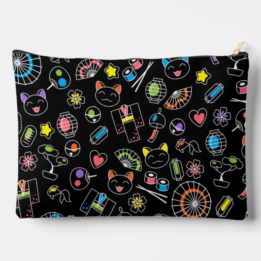 Japans Kawaii Doodles op zwart Monogram Initialen Etui (Achterkant)