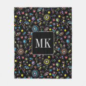 Japans Kawaii Doodles op zwart Monogram Initialen Fleece Deken (Voorkant)