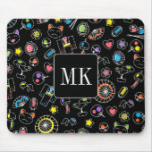 Japans Kawaii Doodles op zwart Monogram Initialen Muismat (Voorkant)