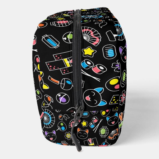 Japans Kawaii Doodles op zwart Monogram Initialen Toilettasje (Rechts)