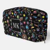 Japans Kawaii Doodles op zwart Monogram Initialen Toilettasje (Rechterhoek)