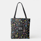 Japans Kawaii Doodles op zwart Monogram Initialen Tote Bag (Achterkant)