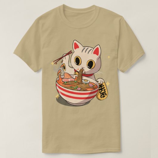 Japans Kawaii Neko Kat Kitten Ramen Noodle T-shirt (Design voorkant)