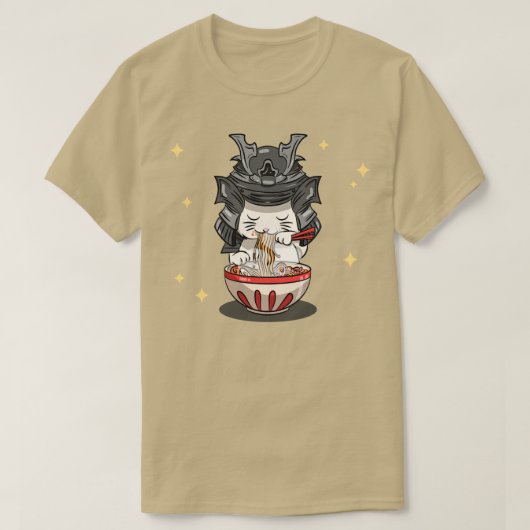 Japans Kawaii Samurai Neko Kat Kitten Ramen Nood T-shirt (Design voorkant)
