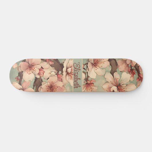 japans kersenbloesem kunst aangepaste naam persoonlijk skateboard (Horizontaal)