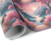 Japans Kersenbloesem Mountain Forest Landschap Cadeaupapier (Rol Hoek)