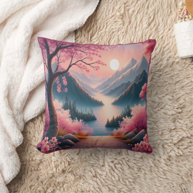 Japans Kersenbloesem Mountain Forest Landschap Kussen (Deken)