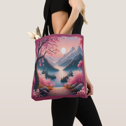 Japans Kersenbloesem Mountain Forest Landschap Tote Bag (Dichtbij)