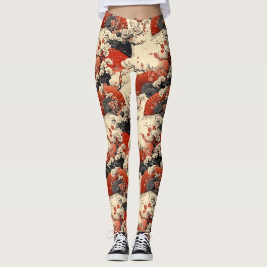 Japans Kersenbloesemwaaierpatroon (5) Leggings (Voorkant)