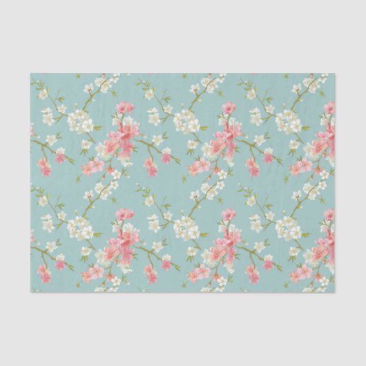 Japans, kersensbloesem, blauwgroen, wit, roze, flo tissuepapier (Voorkant)