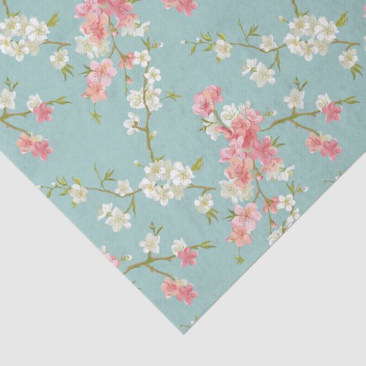 Japans, kersensbloesem, blauwgroen, wit, roze, flo tissuepapier (Detail)