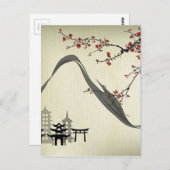Japans, , kersensbloesem, waterkleur, kunst, briefkaart (Voorkant / Achterkant)