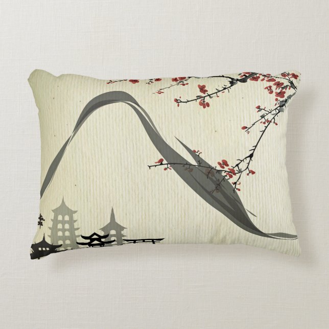 Japans, , kersensbloesem, waterkleur, kunst, decoratief kussen (Voorkant)