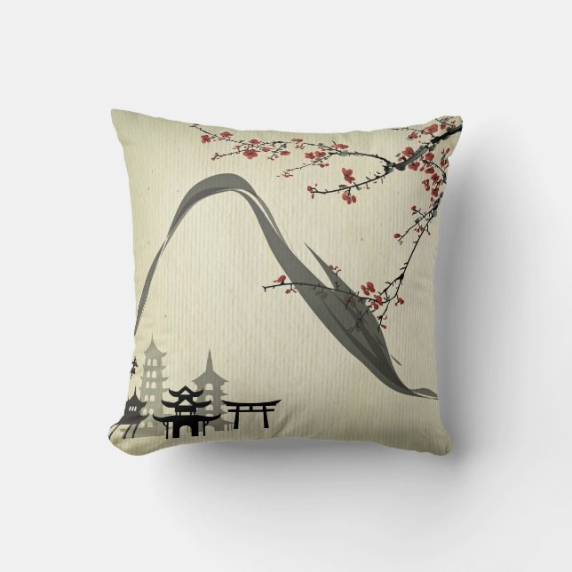 Japans, , kersensbloesem, waterkleur, kunst, kussen (Voorkant)