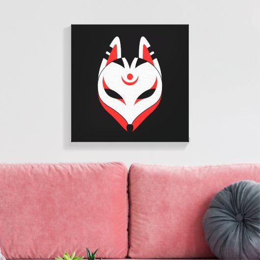 Japans Keukenforel Masker op zwart Canvas Afdruk (Insitu (Woonkamer))