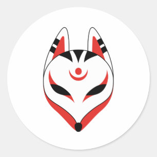 Japans keusune fox-masker ronde sticker