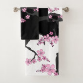 Japans Kimono Black en White Pink Sakura Bad Handdoek (Insitu)