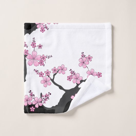 Japans Kimono Black en White Pink Sakura Bad Handdoek (Wasdoekje)